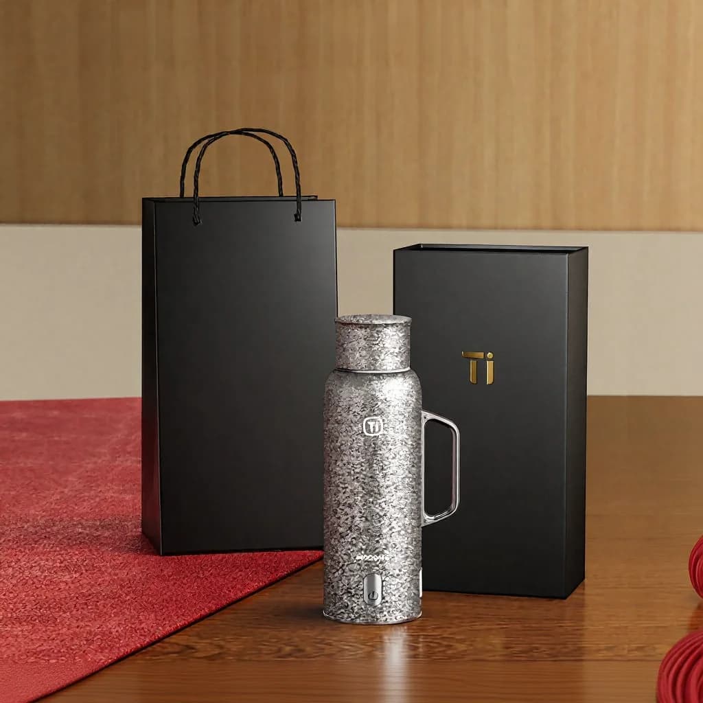 Cawan Berpenebat Dipanaskan Titanium dengan Pemegang 680ml Kotak Hadiah