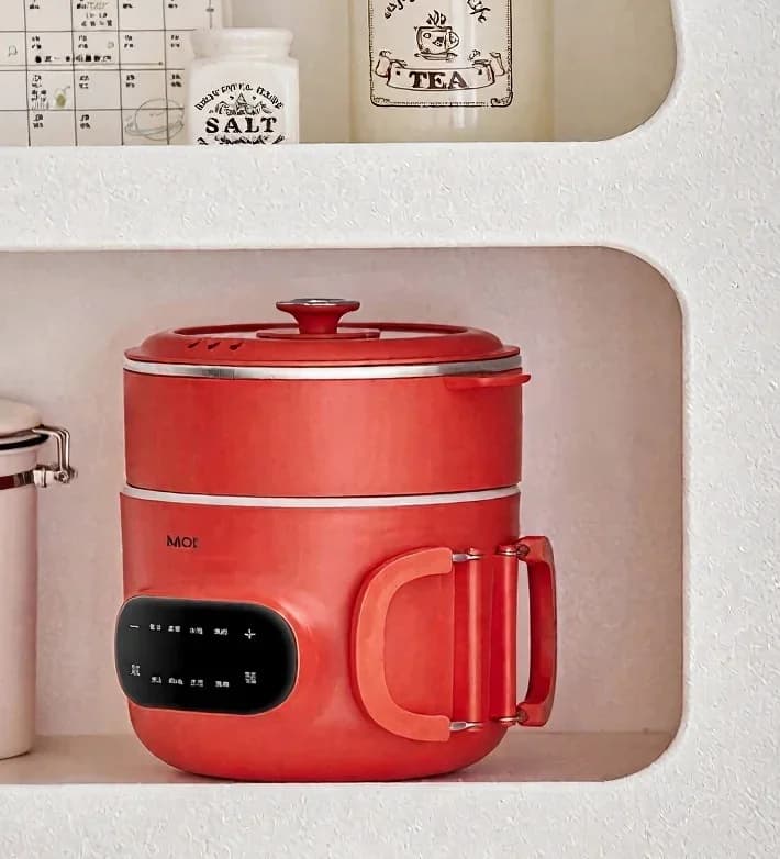 Periuk Memasak Elektrik Mini 2L Pelapik Seramik Tidak Melekat dengan Pengukus