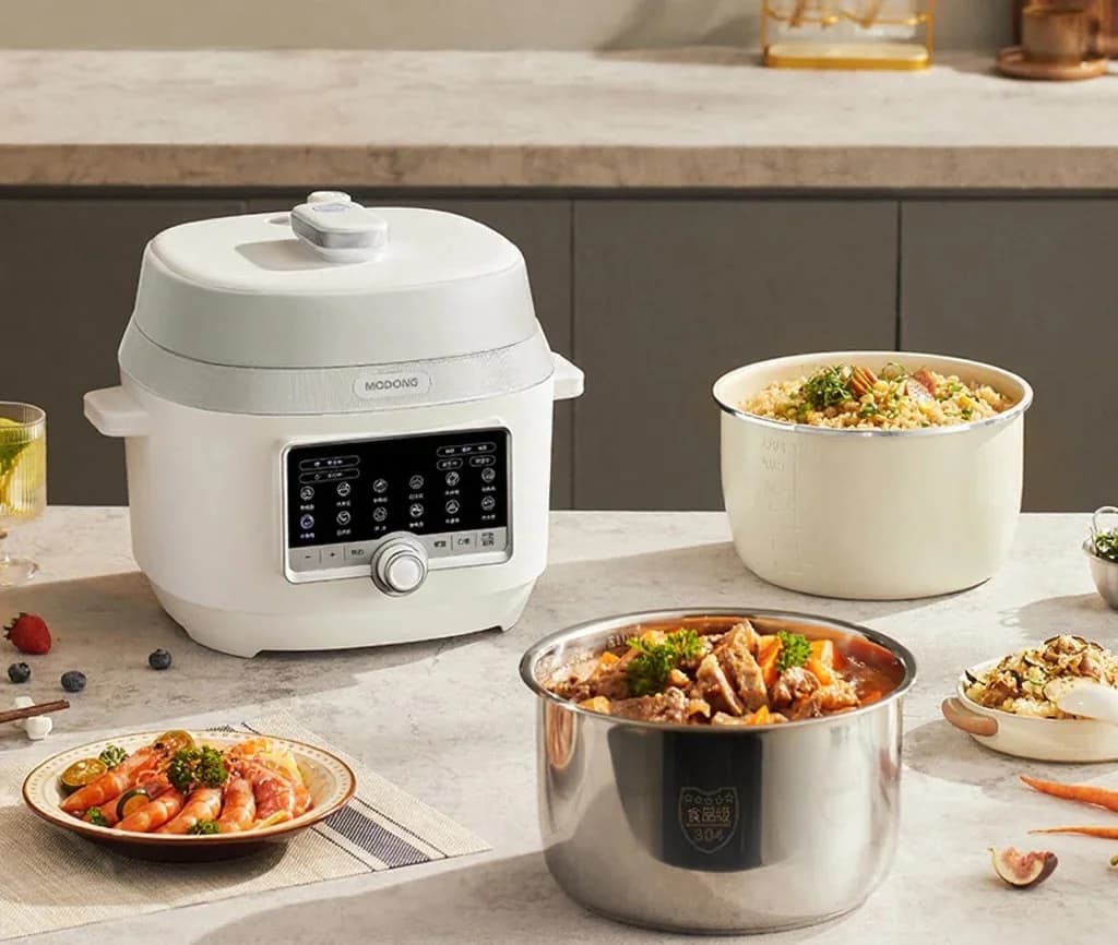 Panci Tekanan Elektrik 5L dengan Dua Periuk Dalam, 900W