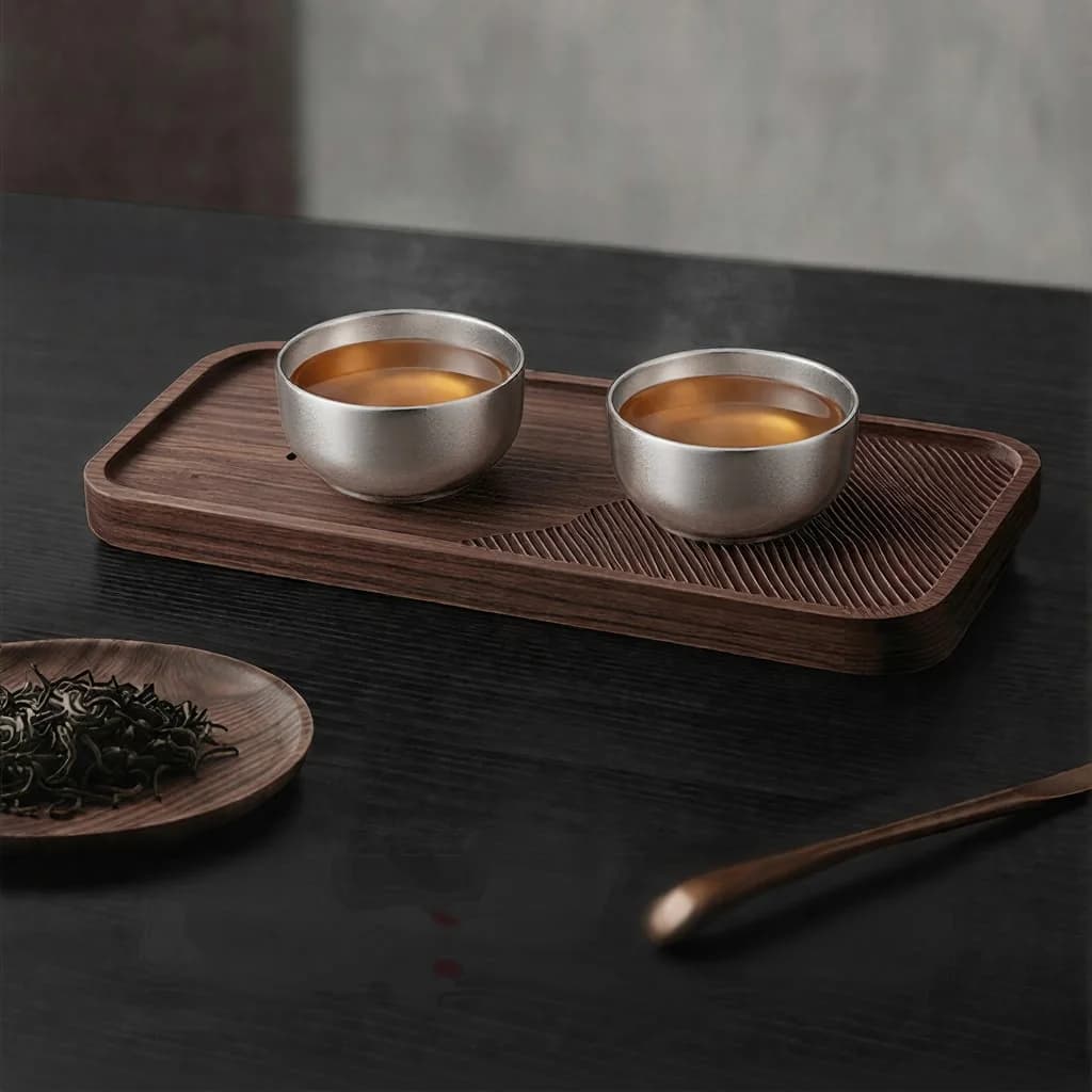 Set Cawan Teh Gongfu Titanium Tulen 55ml Buatan Tangan Kemasan Polos