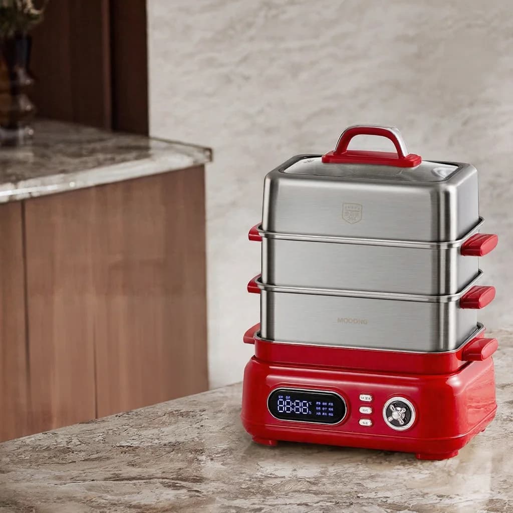 Periuk Kukus Elektrik Keluli Tahan Karat 3-Tingkat 18L 220V 1500W
