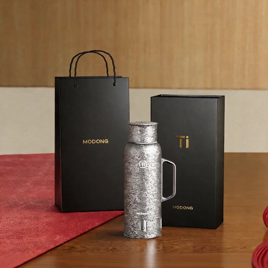 Cawan Berpenebat Dipanaskan Titanium dengan Pemegang 680ml Kotak Hadiah