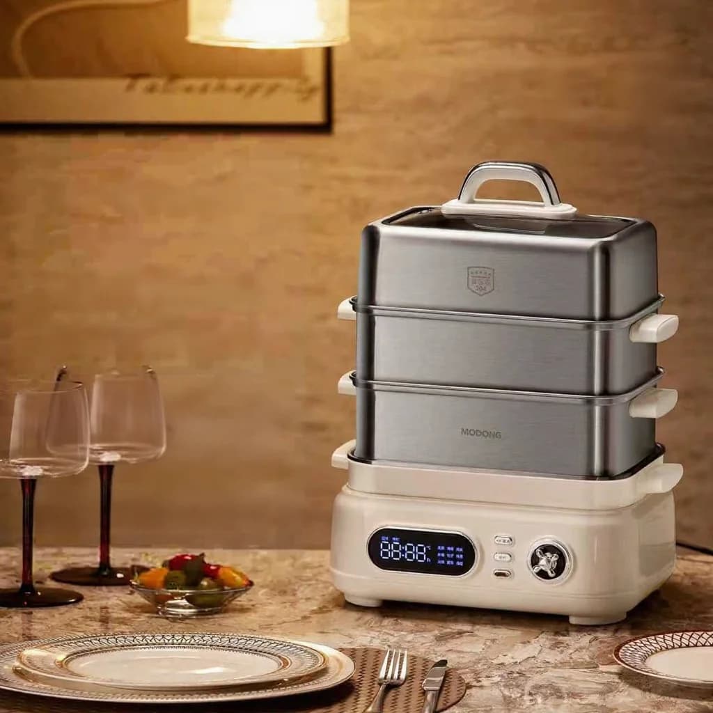 Periuk Kukus Elektrik Keluli Tahan Karat 3-Tingkat 18L 220V 1500W