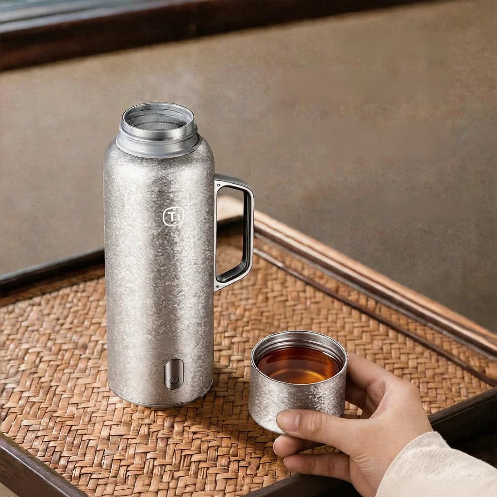 Cawan Berpenebat Dipanaskan Titanium dengan Pemegang 680ml Kotak Hadiah