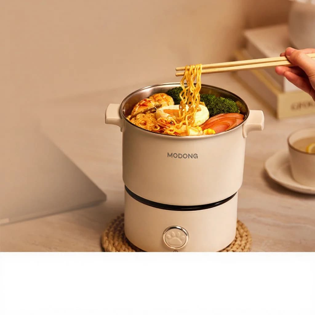 Periuk Memasak Elektrik Mudah Alih Dengan Kuali & Rak Kukus