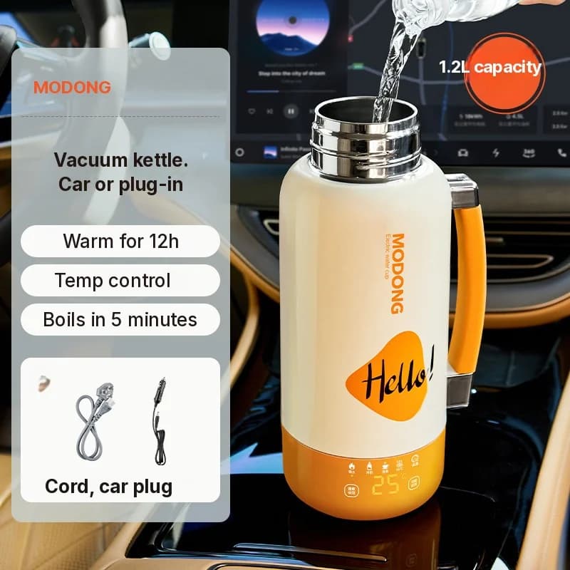 Cawan Dandang Pemanas Elektrik Mudah Alih Kereta Dan Plug-In 1L 316 Keluli Tahan Karat