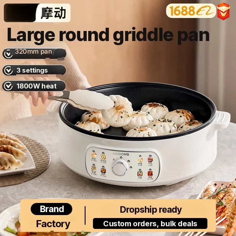 Kuali Griddle Elektrik dengan Penutup 1800W 3 Tetapan Haba Anti-Lekat