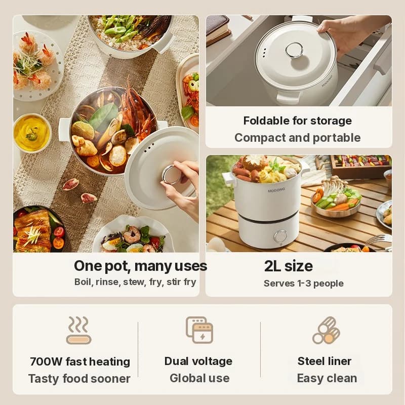 Periuk Memasak Elektrik Mudah Alih Dengan Kuali & Rak Kukus