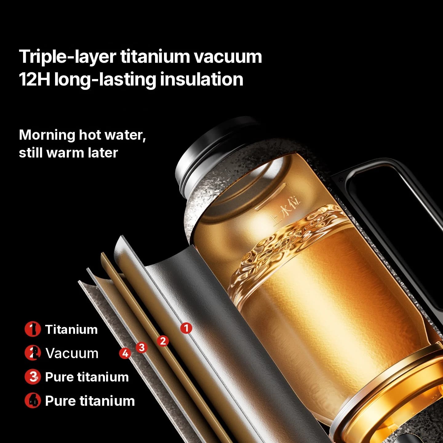 Cawan Berpenebat Titanium Tulen Dengan Paparan Suhu, 601-700ml