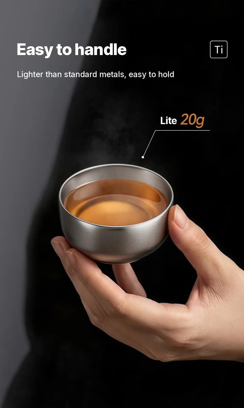 Set Cawan Teh Gongfu Titanium Tulen 55ml Buatan Tangan Kemasan Polos