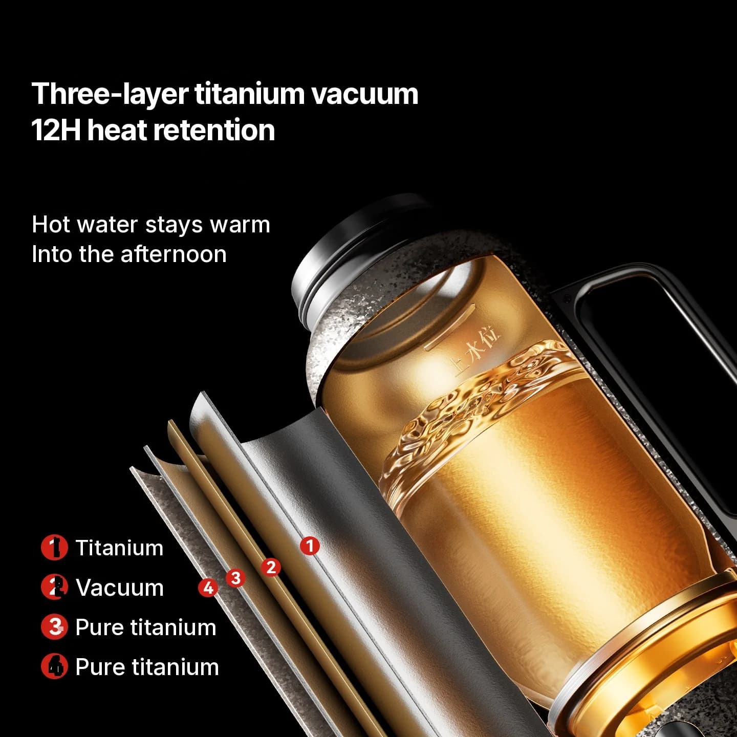 Cawan Perjalanan Bertebat Titanium Tulen Dengan Penutup Magnetik