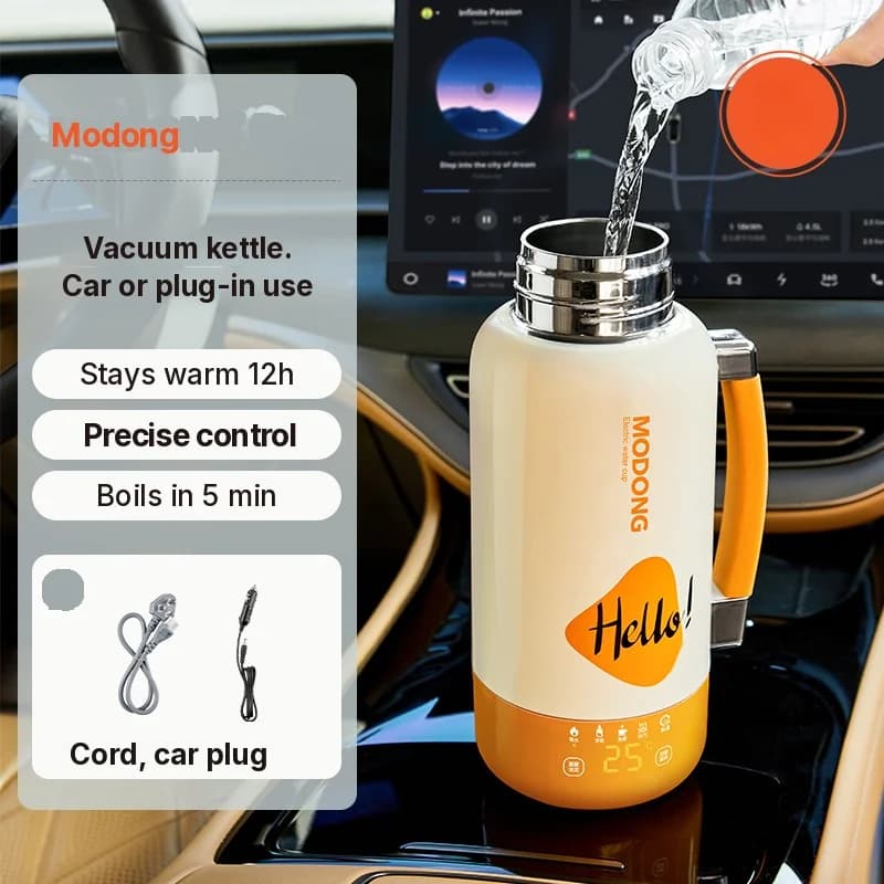 Cawan Dandang Pemanas Elektrik Mudah Alih Kereta Dan Plug-In 1L 316 Keluli Tahan Karat