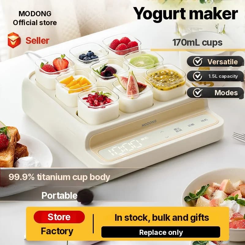 Pembuat Yogurt 9 Cawan Dengan Bekas Dalam Kaca Dan Pemasa