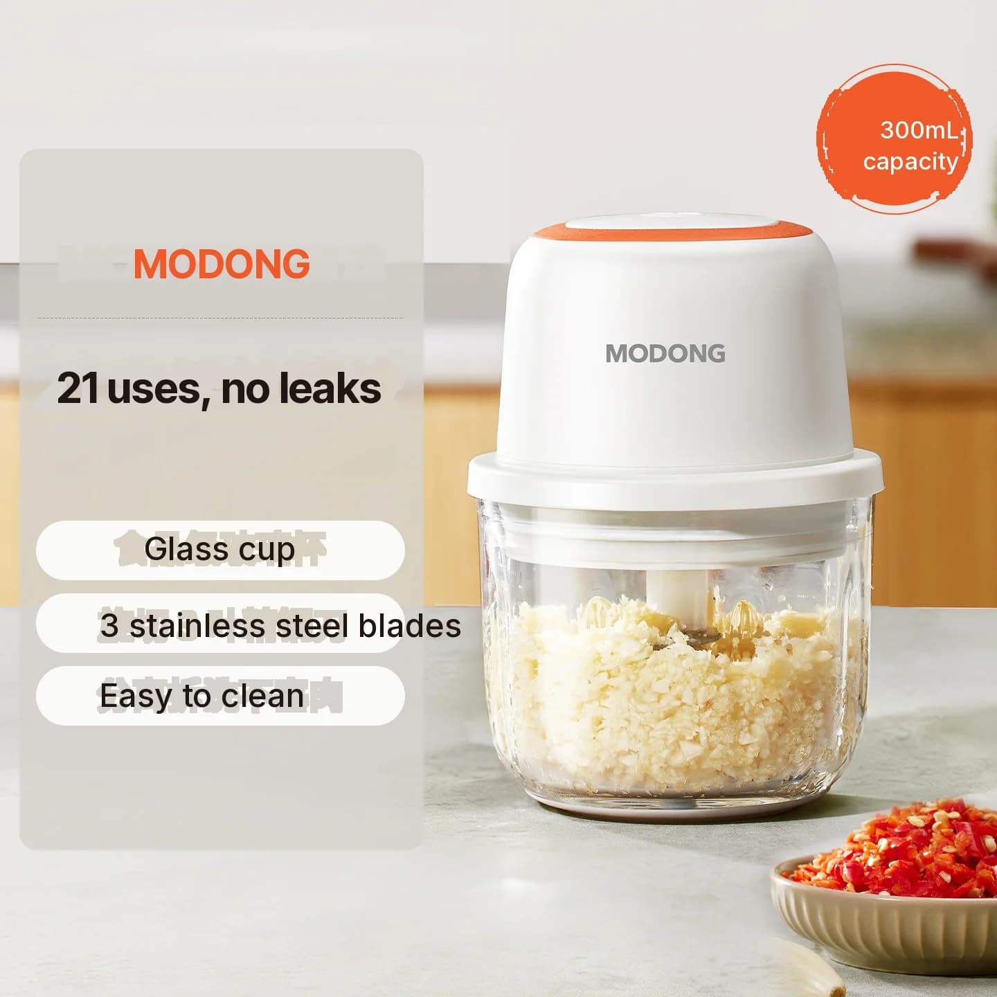 Pengisar Bawang Putih Elektrik Mini Pemproses Makanan 300ml 5V 45W